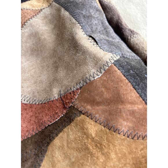 Vintage Style Patchwork Suede Purse Brown Pig Leather Wallet Shoulder Bag - Picture 3 of 12